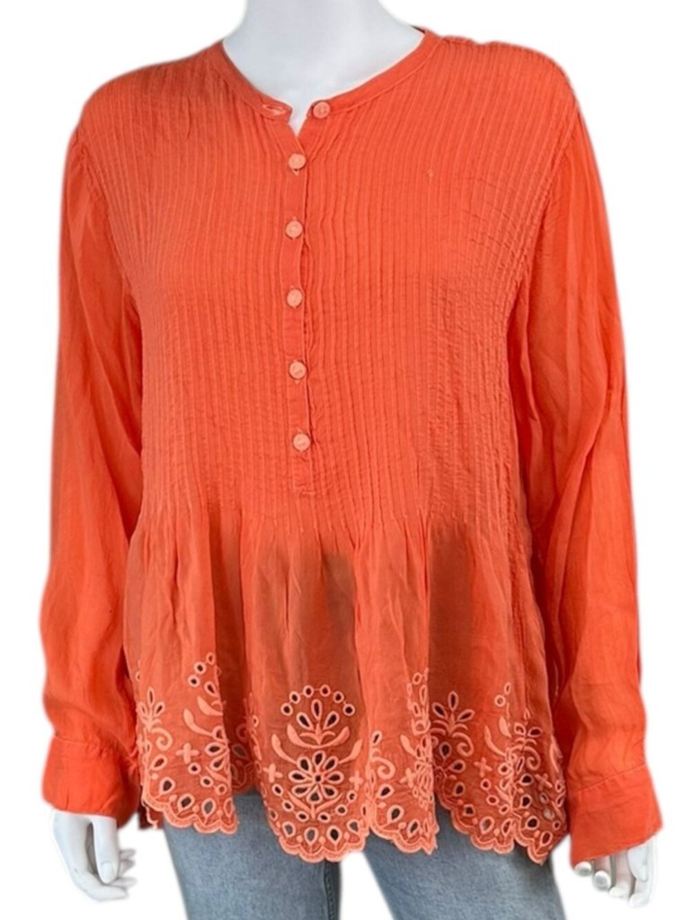 Johnny Was Orange Eyelet Trim Blouse Size L G1002